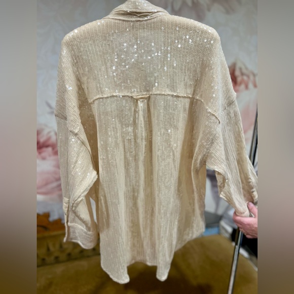 Pilcro Sequined Button Down Shirt Small Ivory, NWT - Picture 2 of 4